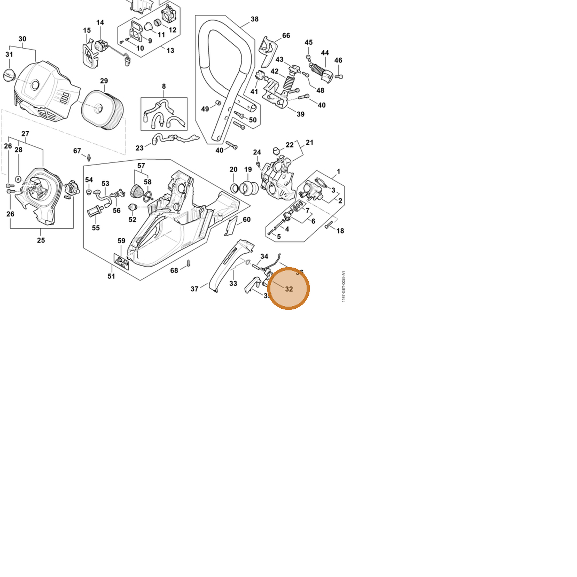 STIHL part 1147-182-1000 — IPL diagram snippet (6x zoom, amber highlight)