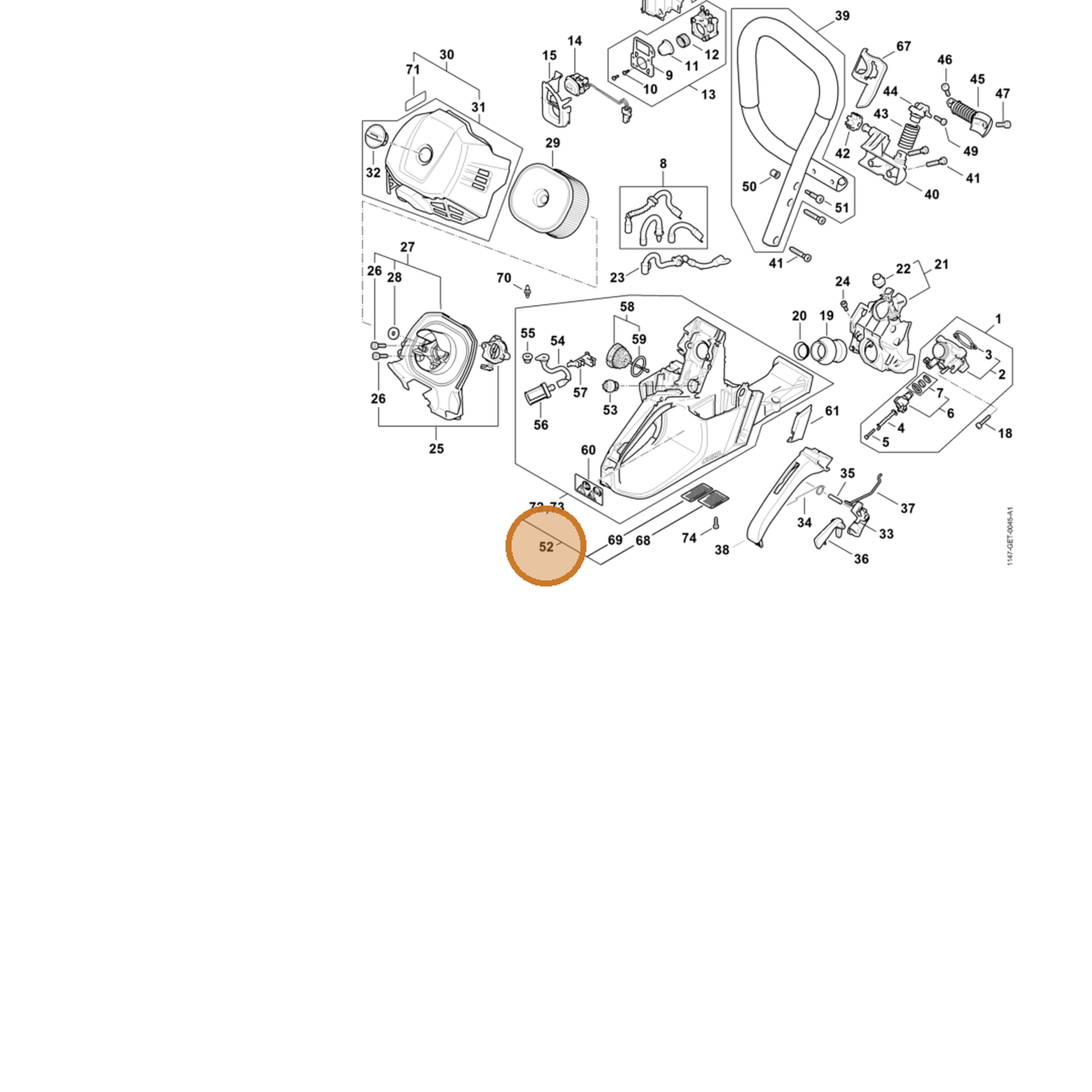 STIHL part 1147-350-0802 — IPL diagram snippet (6x zoom, amber highlight)