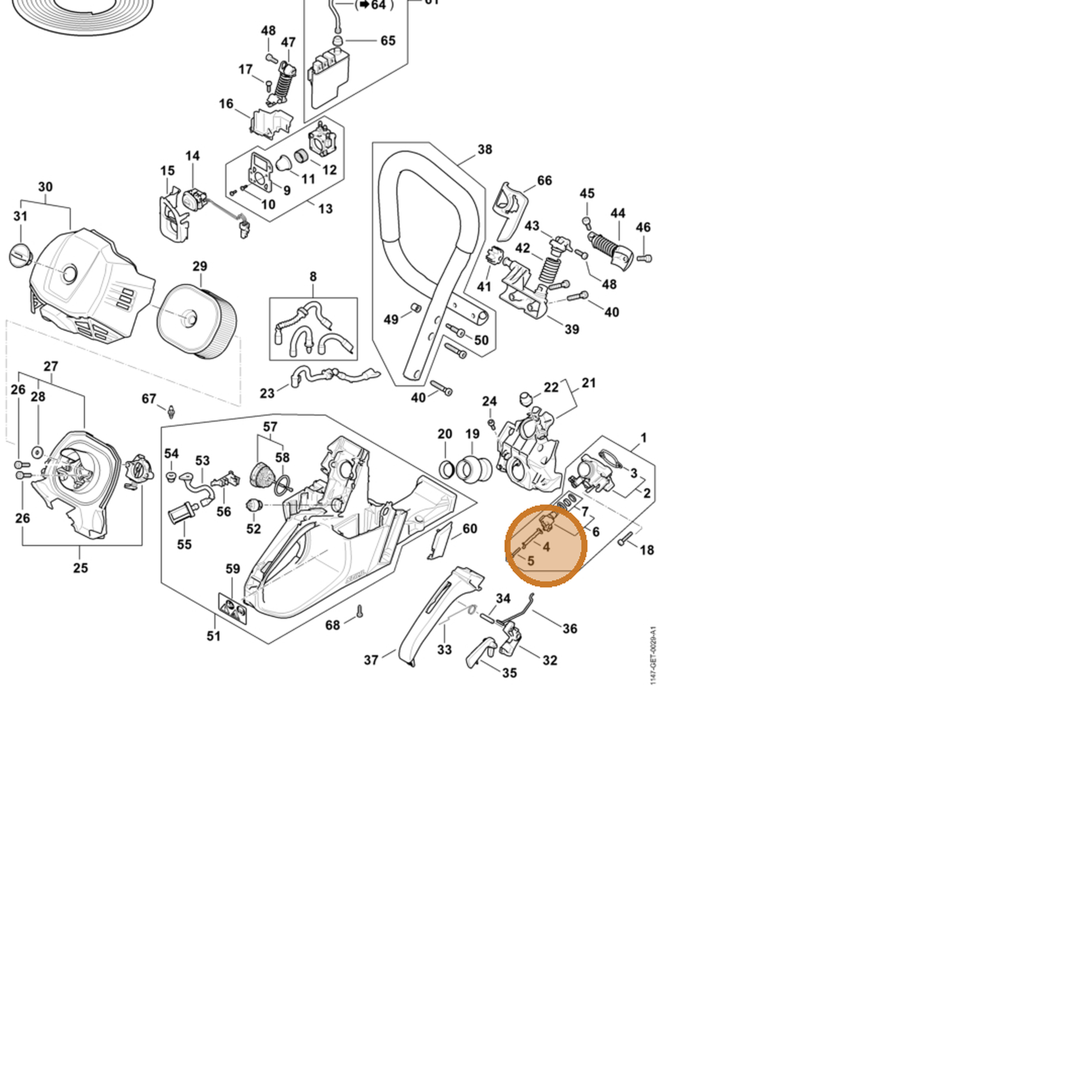 STIHL part 1147-431-7002 — IPL diagram snippet (6x zoom, amber highlight)