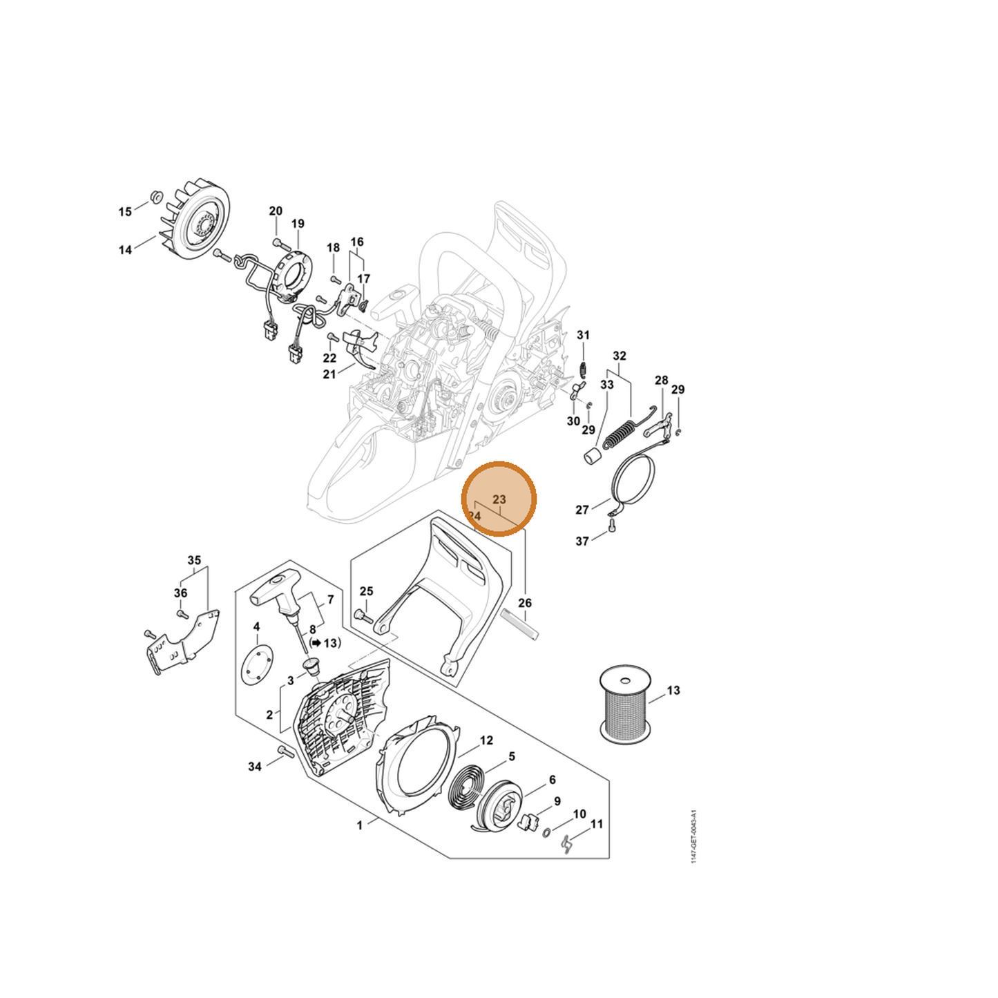STIHL part 1147-790-9101 — IPL diagram snippet (6x zoom, amber highlight)