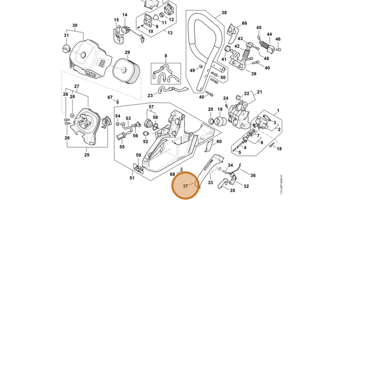 STIHL part 1147-791-0600 — IPL diagram snippet (6x zoom, amber highlight)