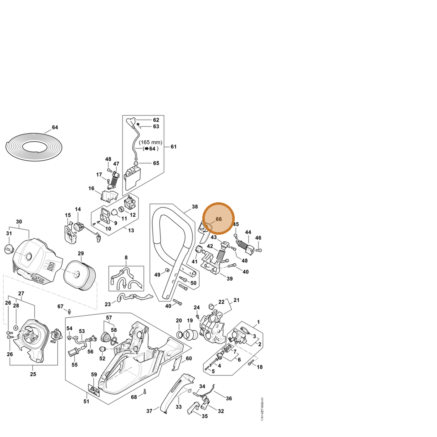 STIHL part 1147-798-3600 — IPL diagram snippet (6x zoom, amber highlight)