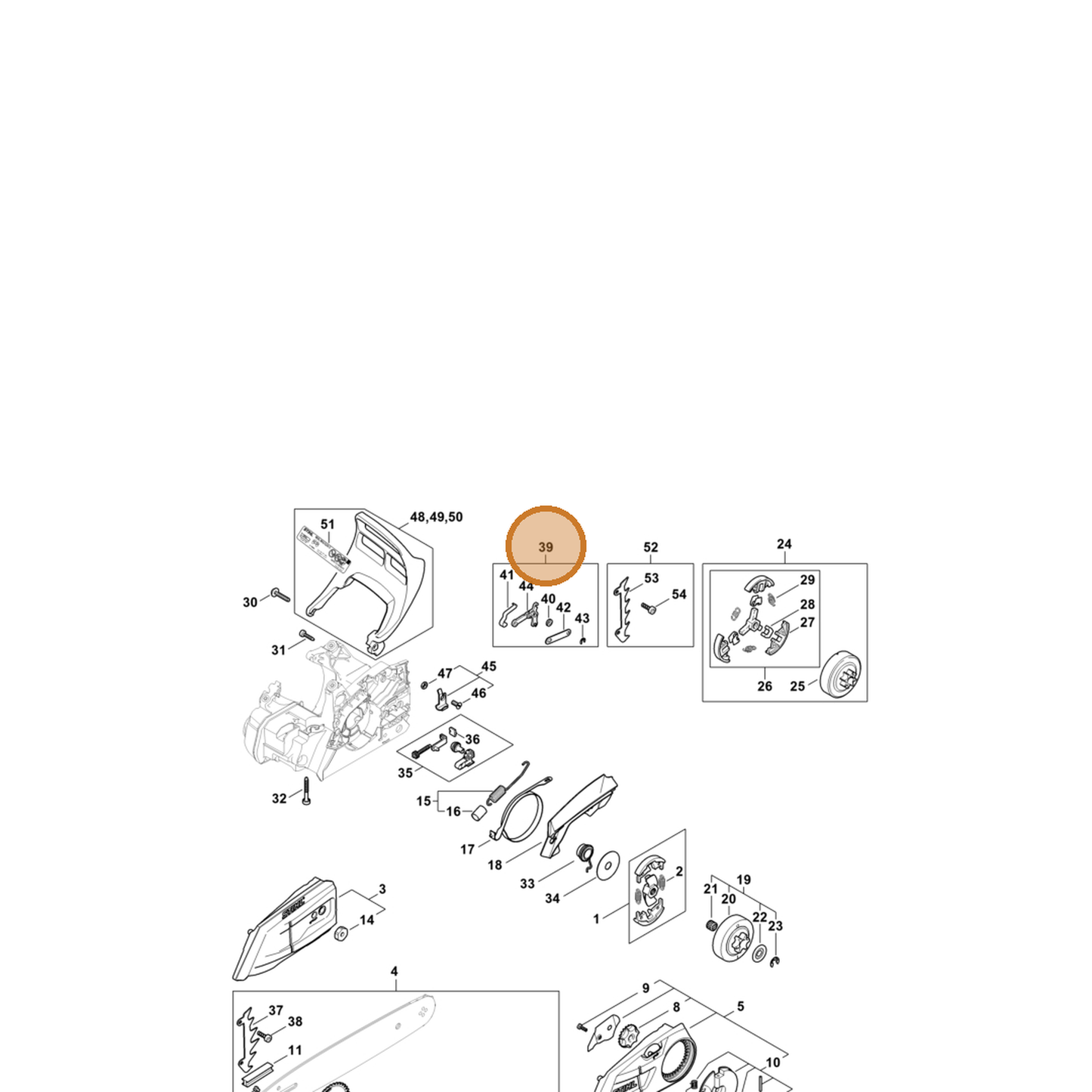 STIHL part 1148-007-1001 — IPL diagram snippet (6x zoom, amber highlight)