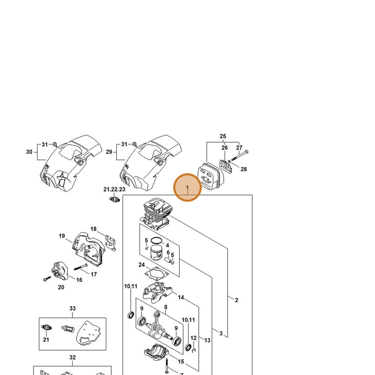 STIHL part 1148-020-0203 — IPL diagram snippet (6x zoom, amber highlight)