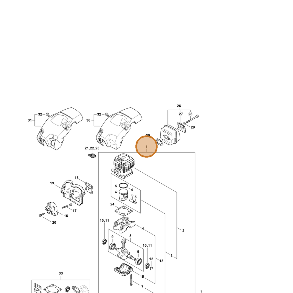 STIHL part 1148-020-0205 — IPL diagram snippet (6x zoom, amber highlight)
