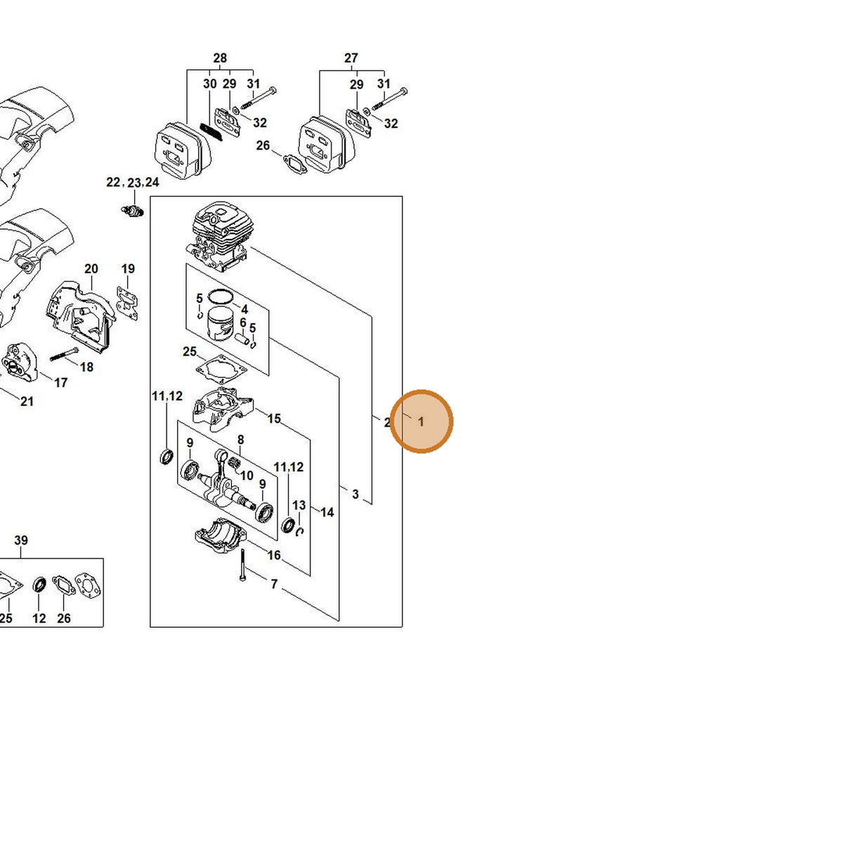 STIHL part 1148-020-0207 — IPL diagram snippet (6x zoom, amber highlight)