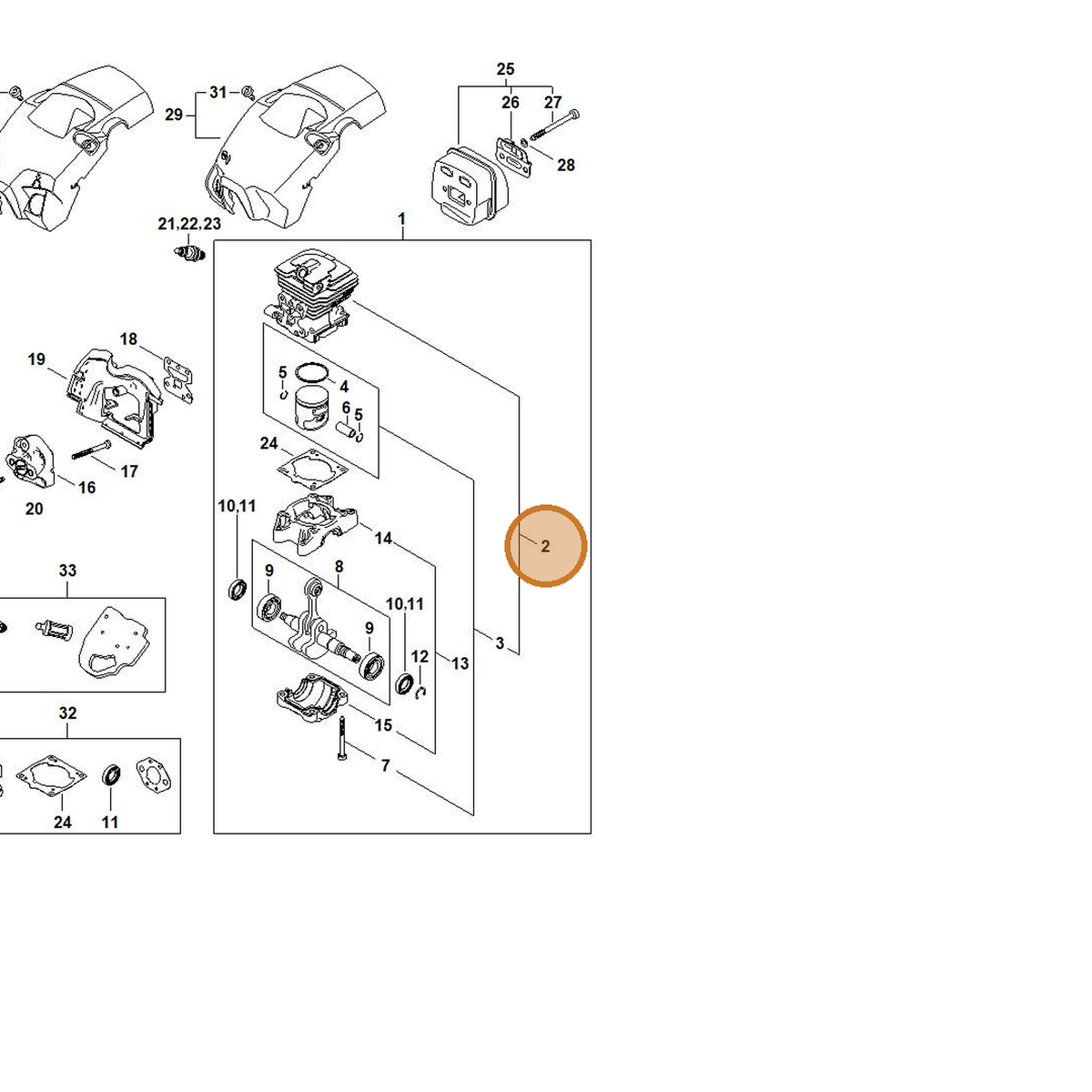 STIHL part 1148-020-1203 — IPL diagram snippet (6x zoom, amber highlight)