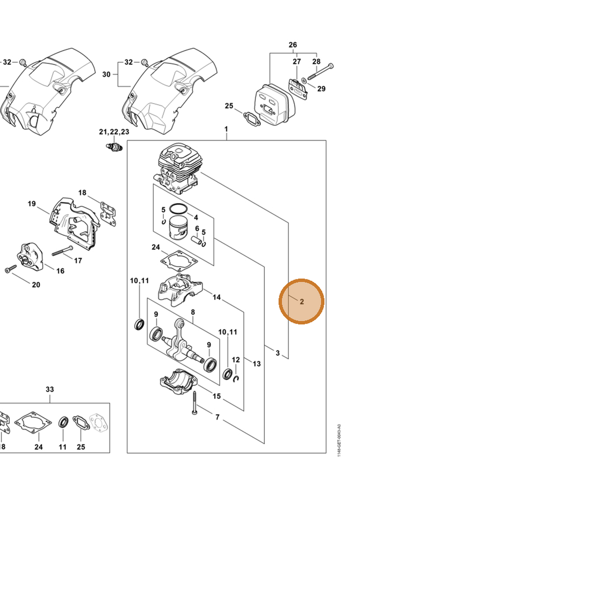 STIHL part 1148-020-1205 — IPL diagram snippet (6x zoom, amber highlight)