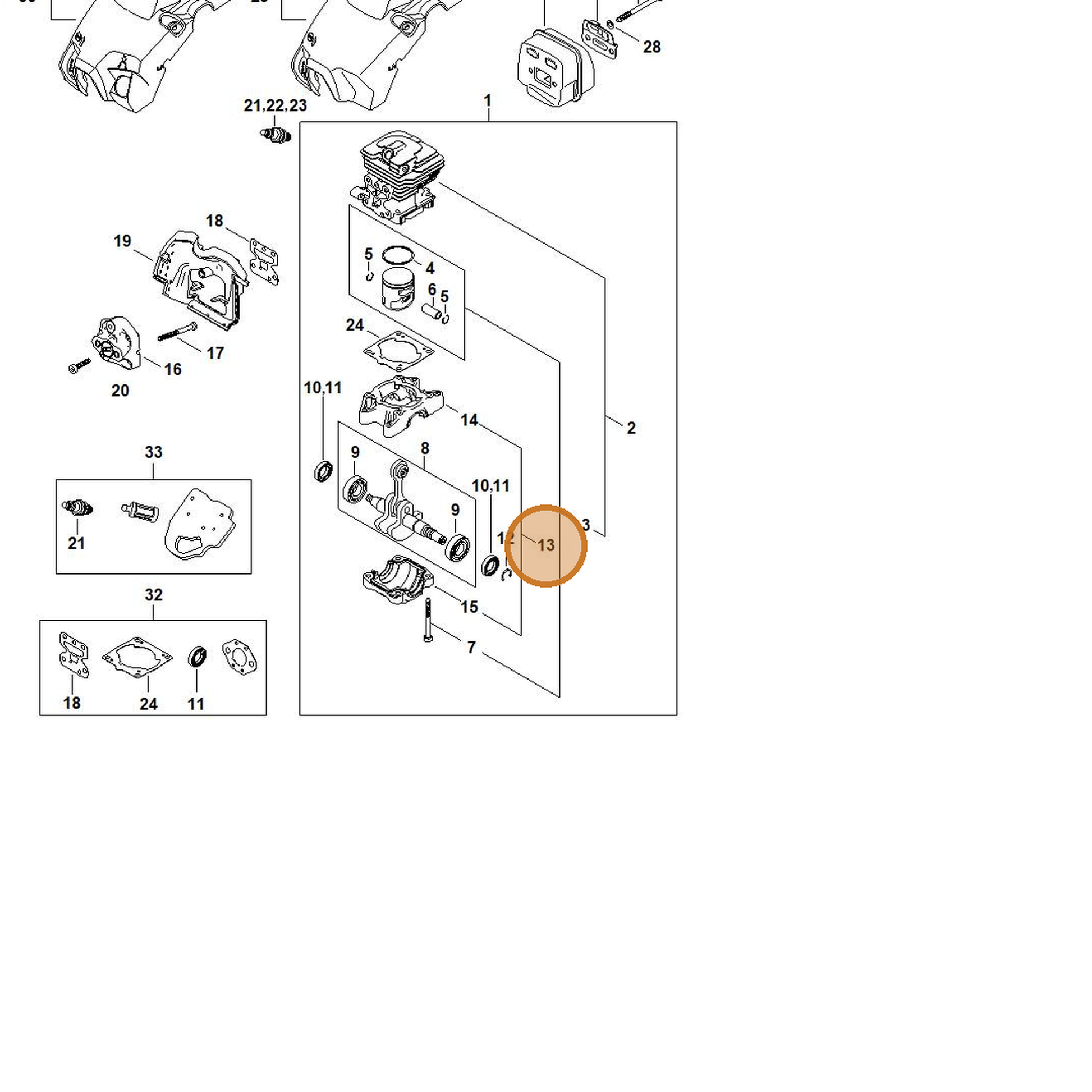 STIHL part 1148-020-2100 — IPL diagram snippet (6x zoom, amber highlight)