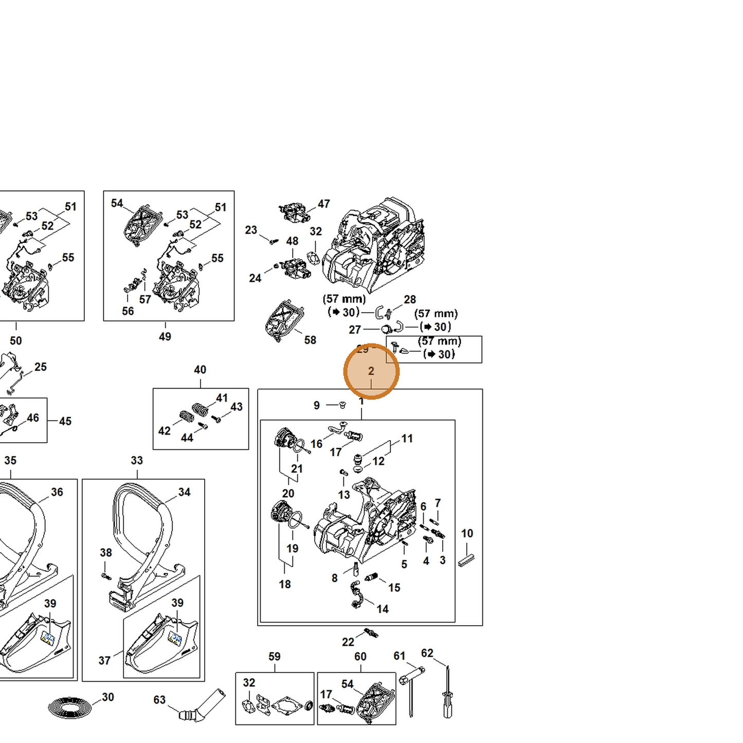 STIHL part 1148-020-3007 — IPL diagram snippet (6x zoom, amber highlight)
