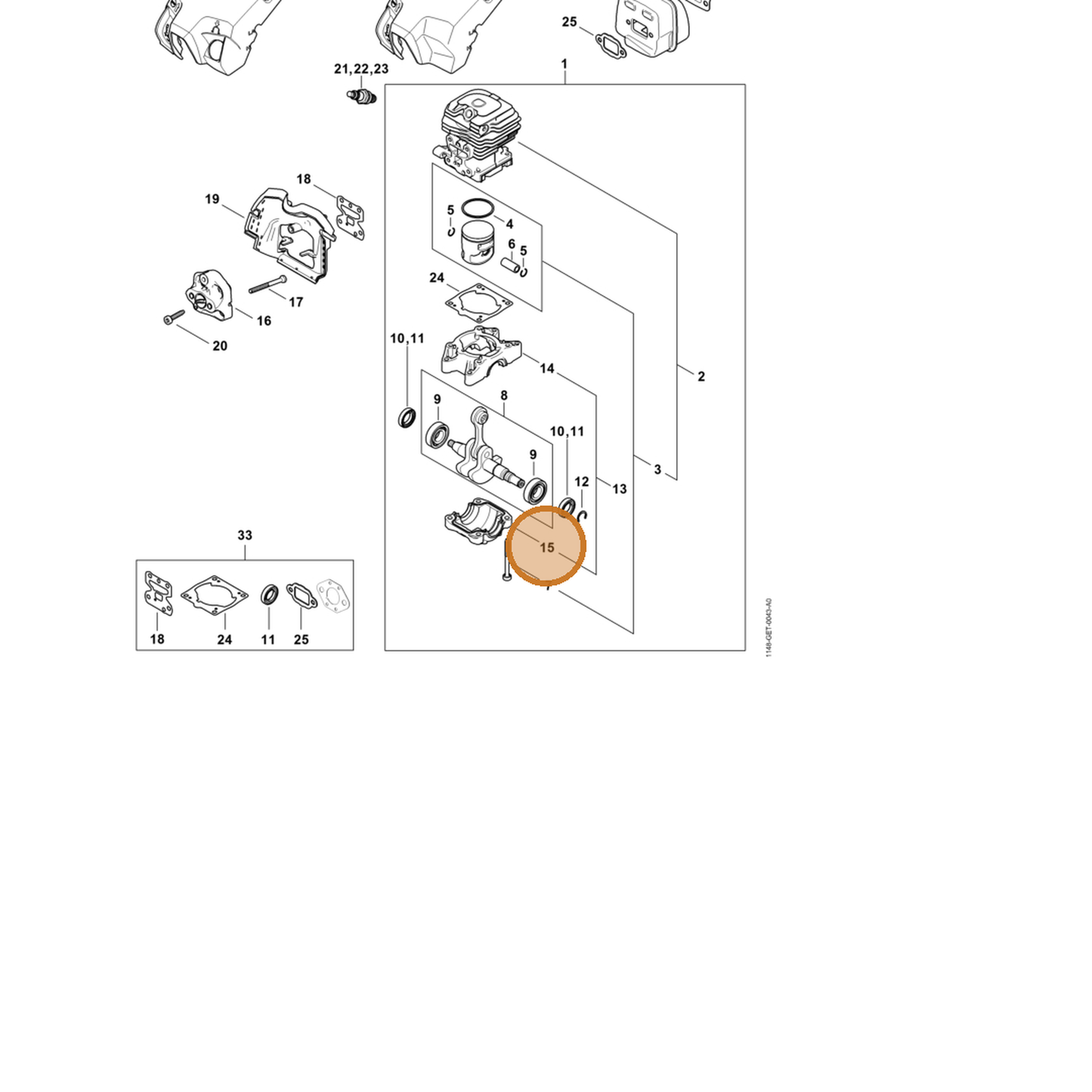 STIHL part 1148-021-2504 — IPL diagram snippet (6x zoom, amber highlight)
