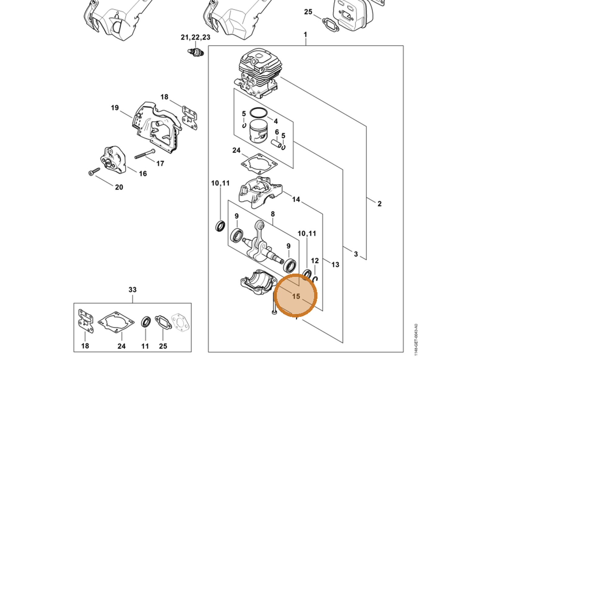 STIHL part 1148-021-2504 — IPL diagram snippet (6x zoom, amber highlight)