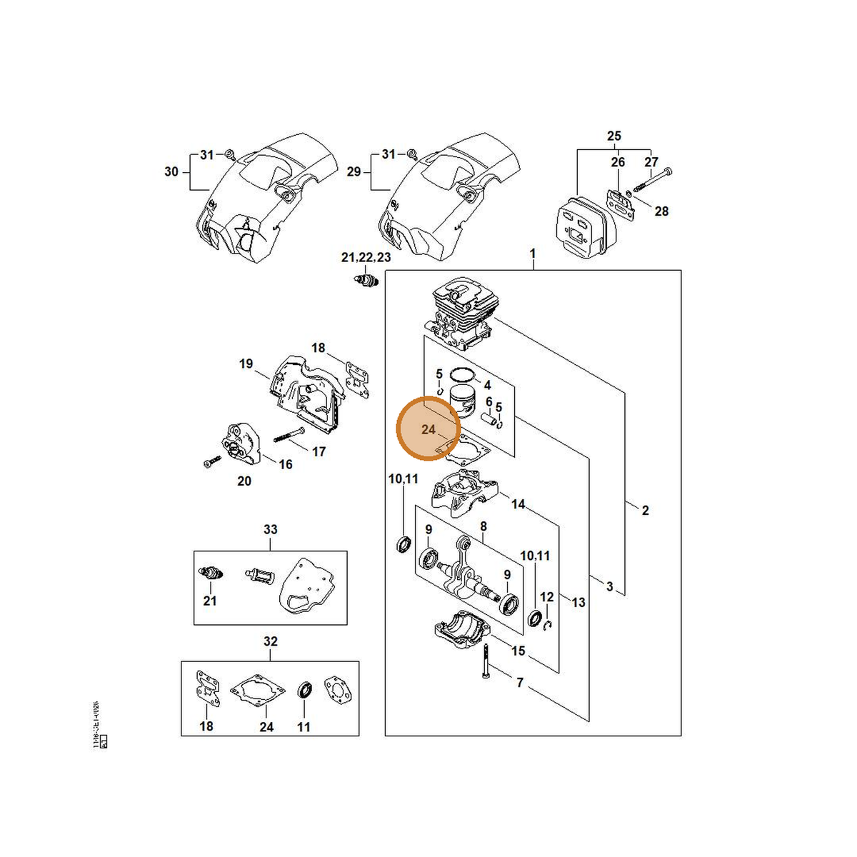 STIHL part 1148-029-2301 — IPL diagram snippet (6x zoom, amber highlight)