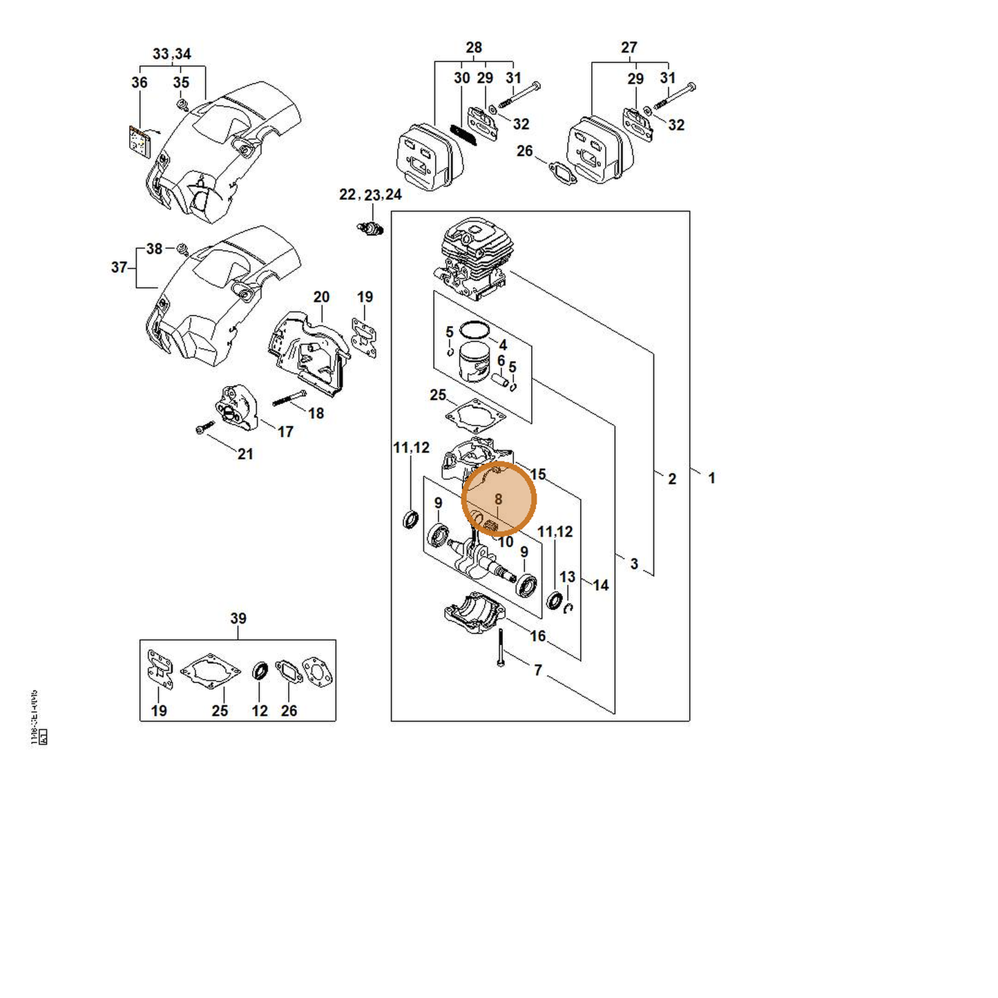 STIHL part 1148-030-0407 — IPL diagram snippet (6x zoom, amber highlight)