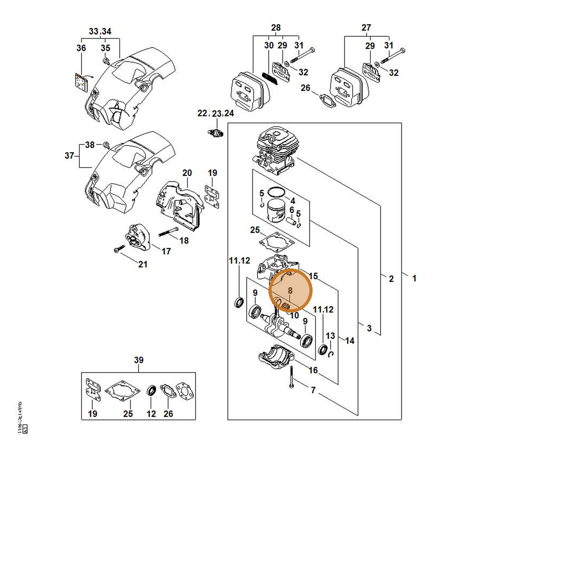 STIHL part 1148-030-0407 — IPL diagram snippet (6x zoom, amber highlight)