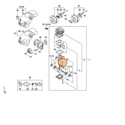 STIHL part 1148-030-0407 — IPL diagram snippet (6x zoom, amber highlight)