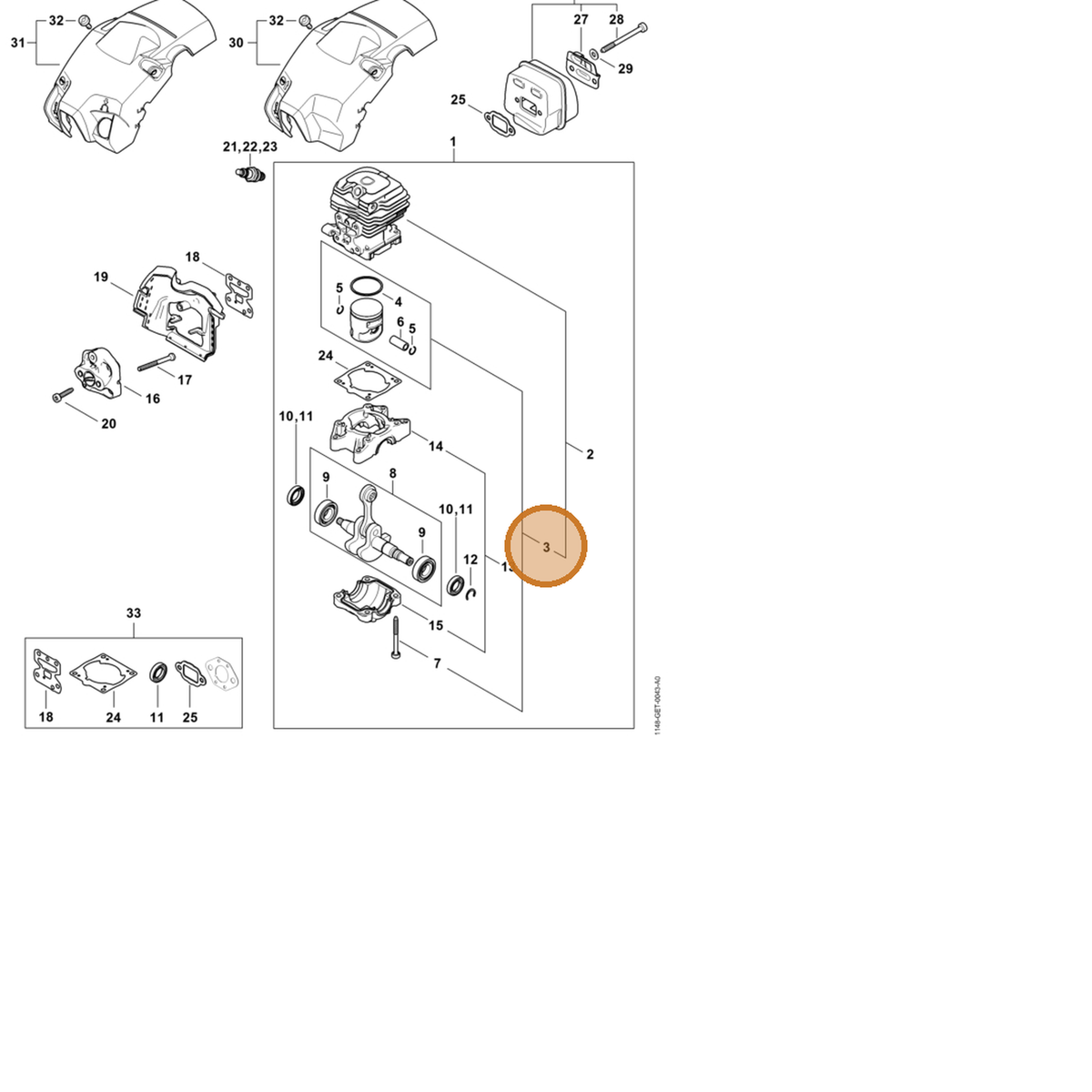 STIHL part 1148-030-2015 — IPL diagram snippet (6x zoom, amber highlight)