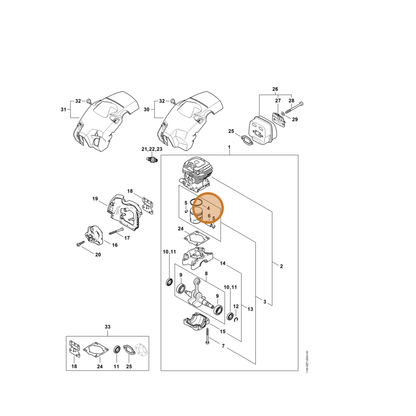 STIHL part 1148-034-3007 — IPL diagram snippet (6x zoom, amber highlight)