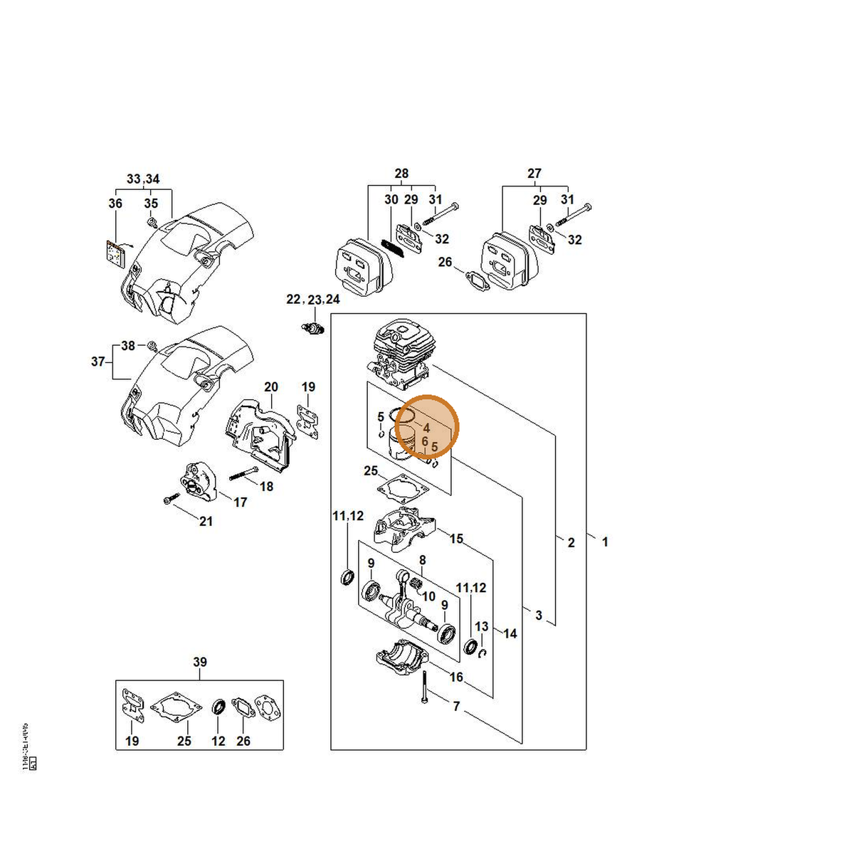 STIHL part 1148-034-3008 — IPL diagram snippet (6x zoom, amber highlight)