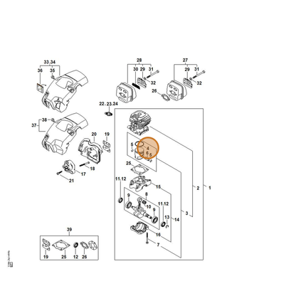 STIHL part 1148-034-3008 — IPL diagram snippet (6x zoom, amber highlight)