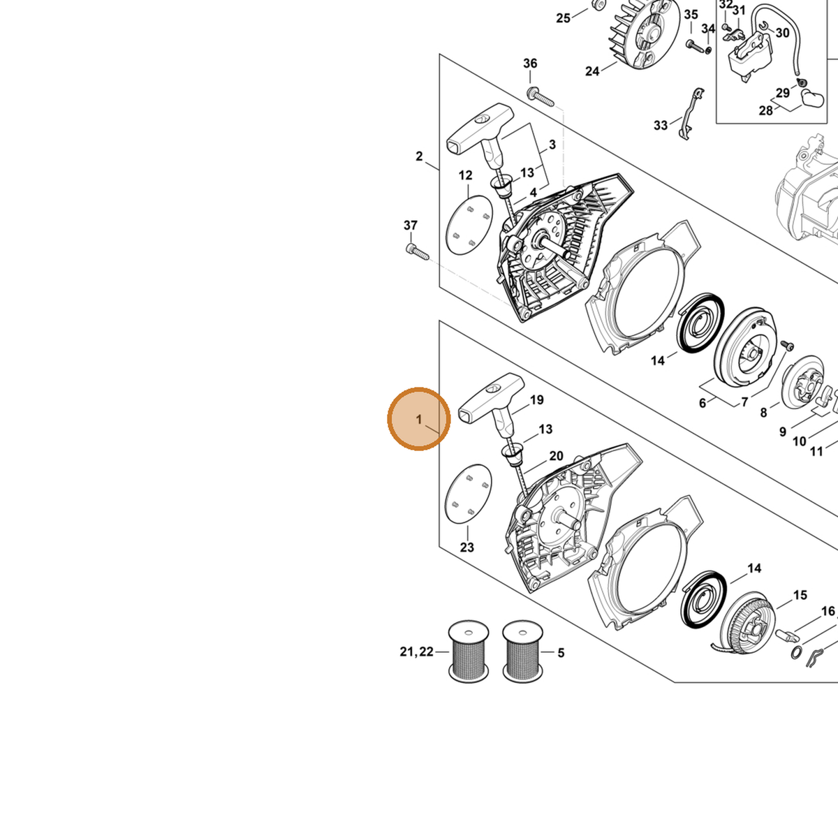 STIHL part 1148-080-2106 — IPL diagram snippet (6x zoom, amber highlight)