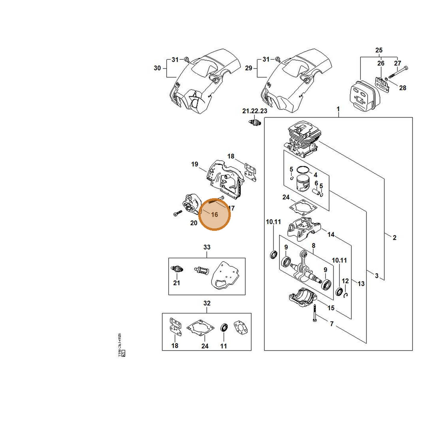 STIHL part 1148-121-1601 — IPL diagram snippet (6x zoom, amber highlight)