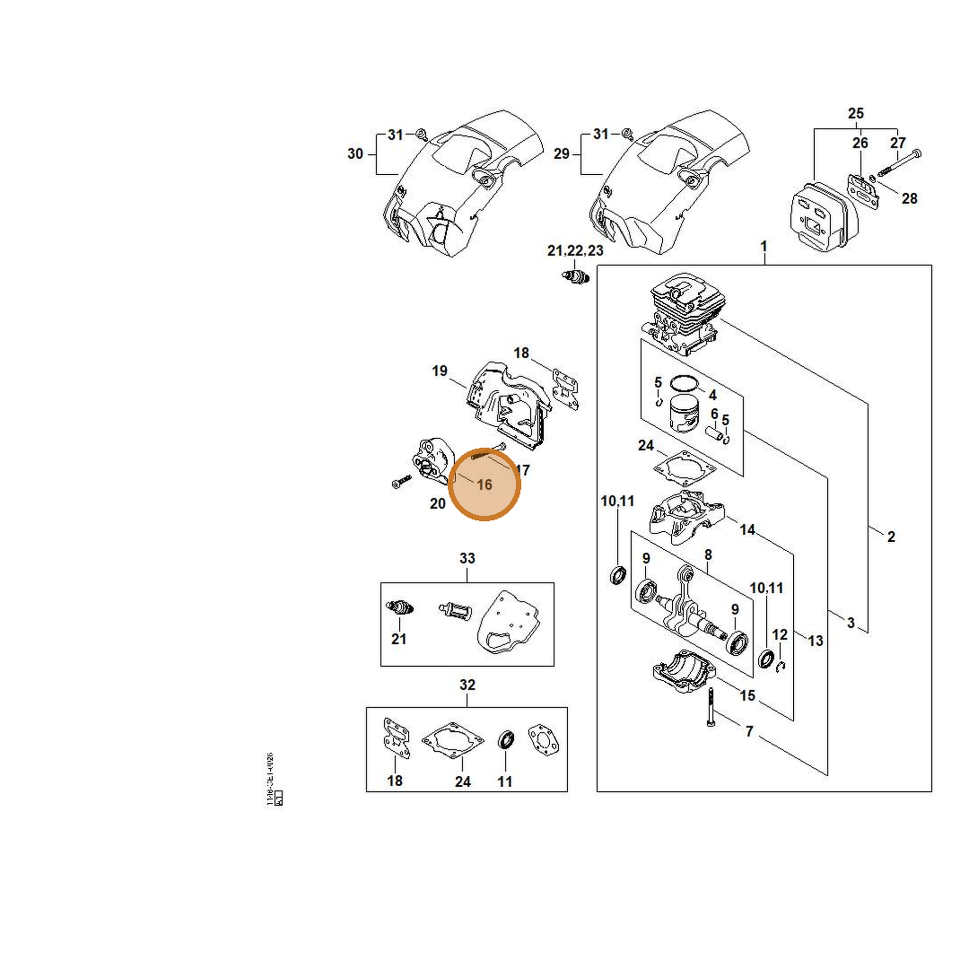 STIHL part 1148-121-1601 — IPL diagram snippet (6x zoom, amber highlight)