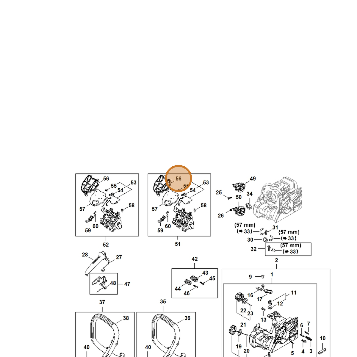 STIHL part 1148-124-0500 — IPL diagram snippet (6x zoom, amber highlight)