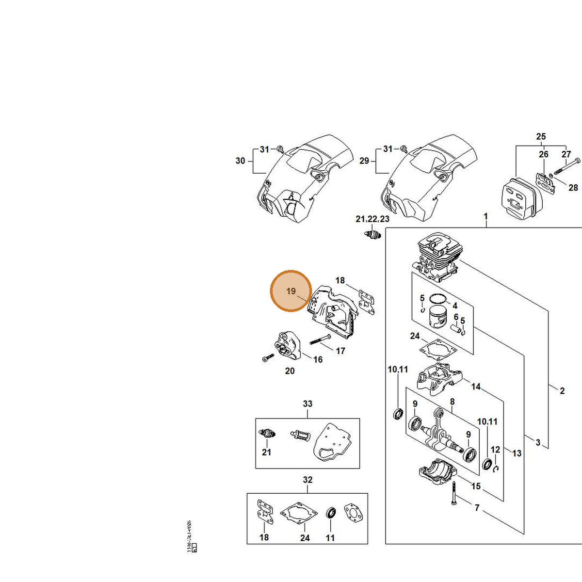 STIHL part 1148-124-3201 — IPL diagram snippet (6x zoom, amber highlight)