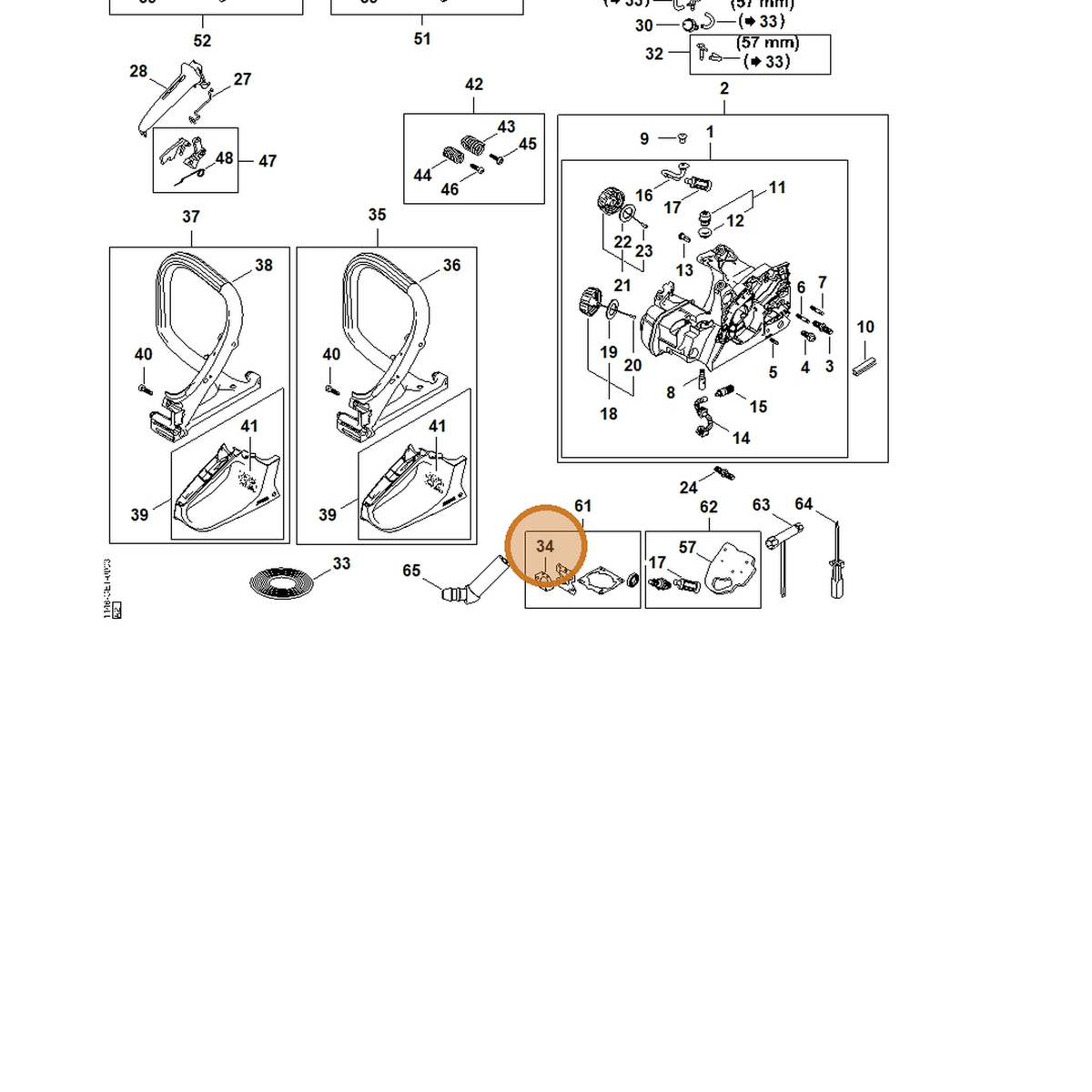STIHL part 1148-129-0900 — IPL diagram snippet (6x zoom, amber highlight)