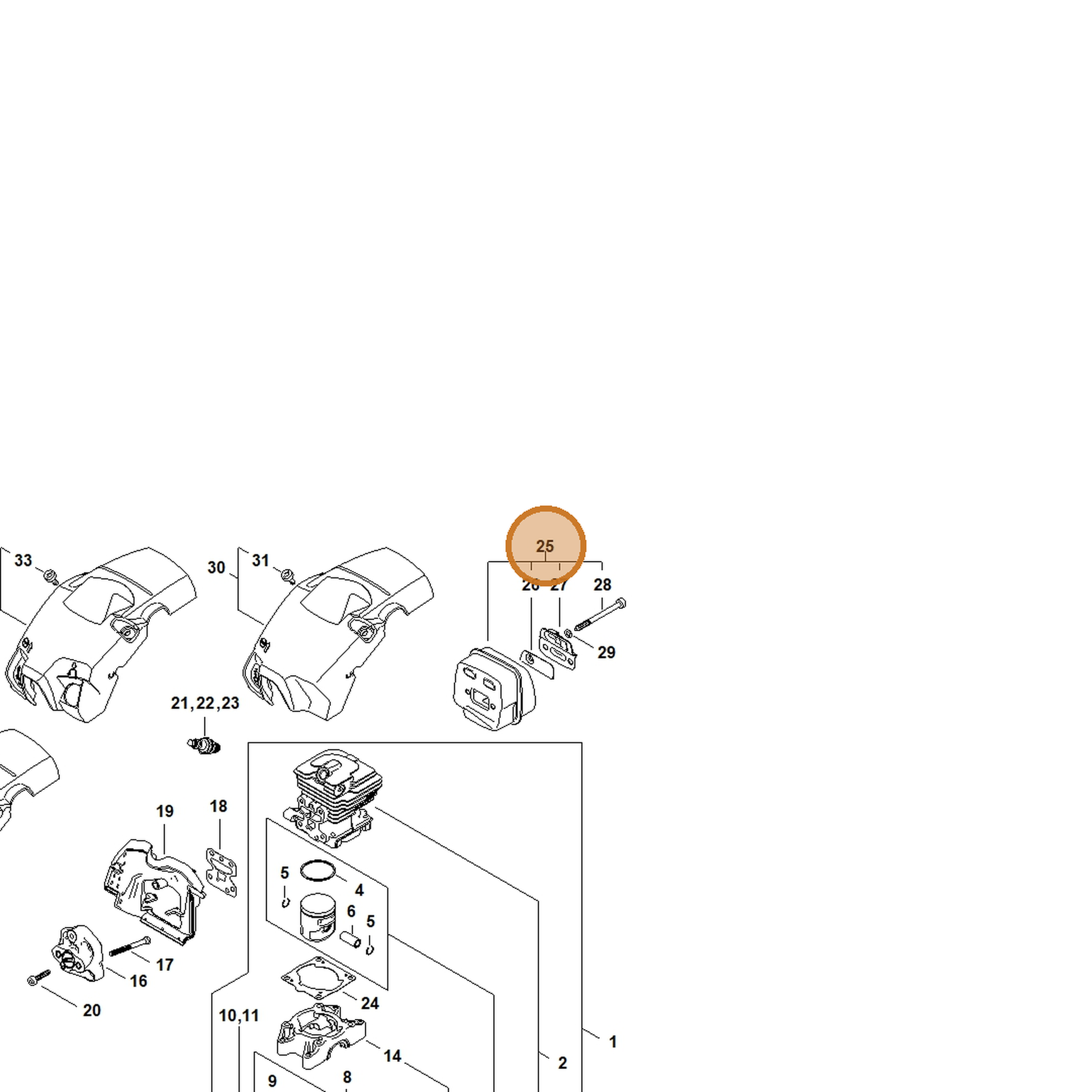 STIHL part 1148-140-0613 — IPL diagram snippet (6x zoom, amber highlight)