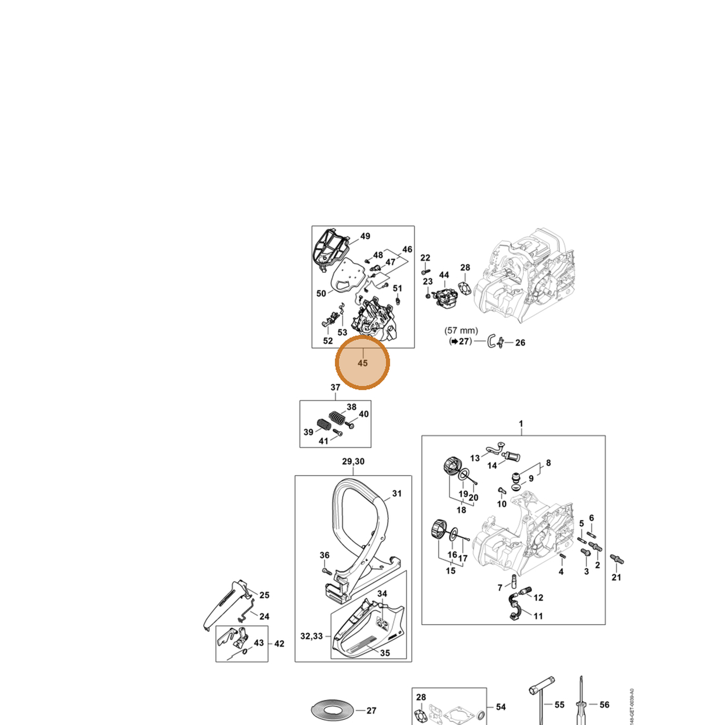STIHL part 1148-140-2800 — IPL diagram snippet (6x zoom, amber highlight)