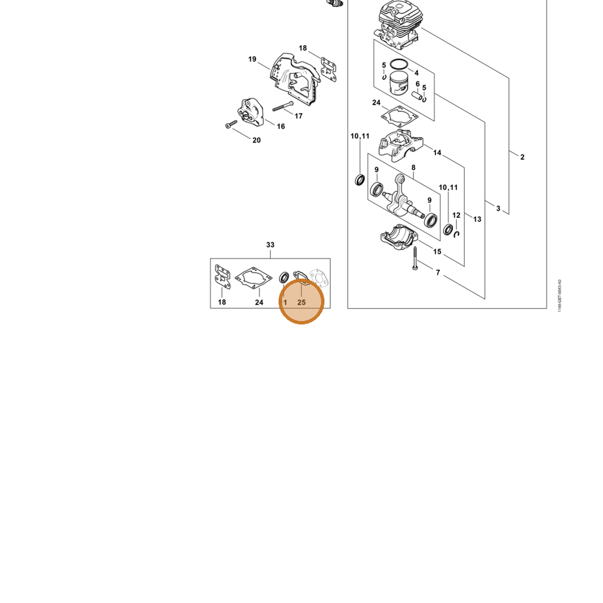 STIHL part 1148-149-0600 — IPL diagram snippet (6x zoom, amber highlight)