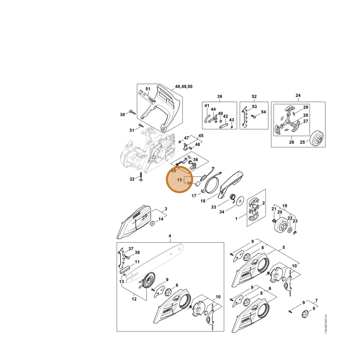 STIHL part 1148-160-5500 — IPL diagram snippet (6x zoom, amber highlight)