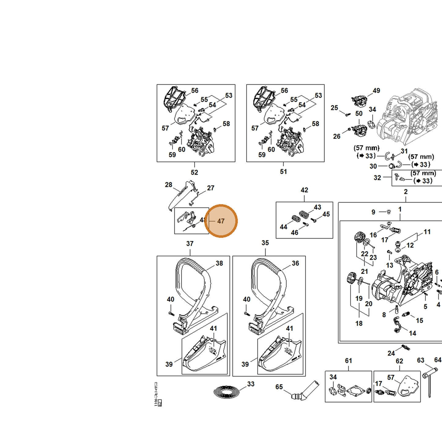 STIHL part 1148-180-1500 — IPL diagram snippet (6x zoom, amber highlight)