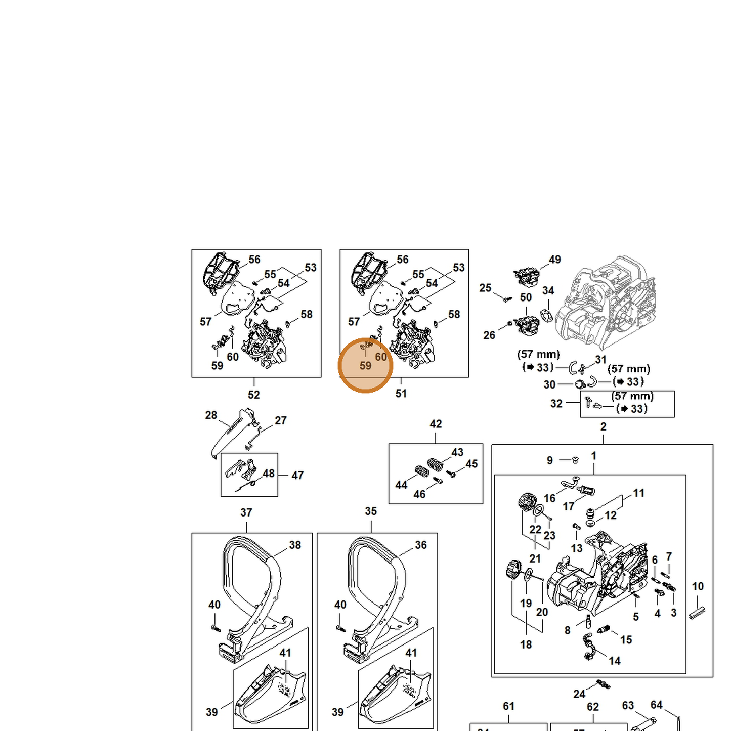 STIHL part 1148-182-0900 — IPL diagram snippet (6x zoom, amber highlight)