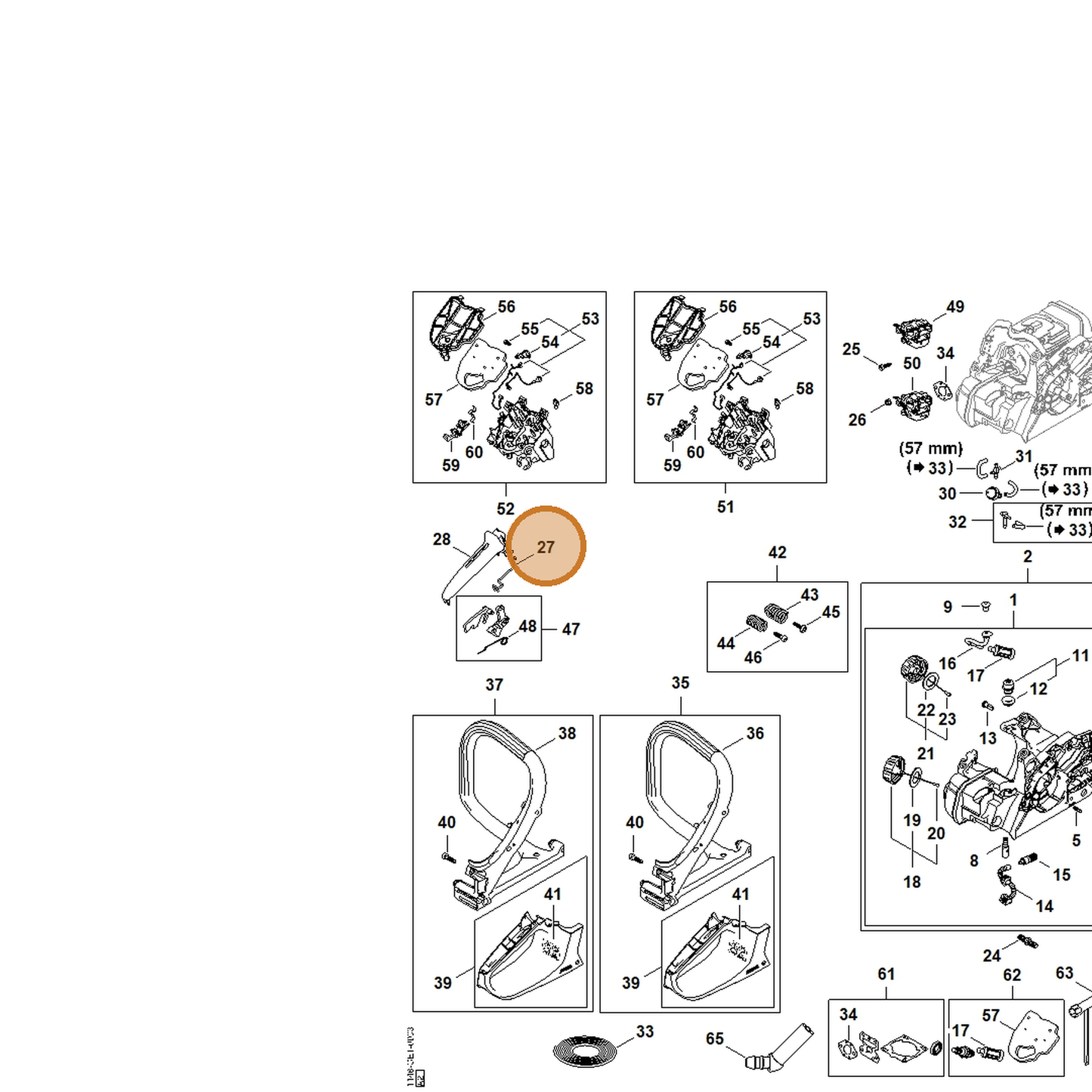 STIHL part 1148-182-1500 — IPL diagram snippet (6x zoom, amber highlight)