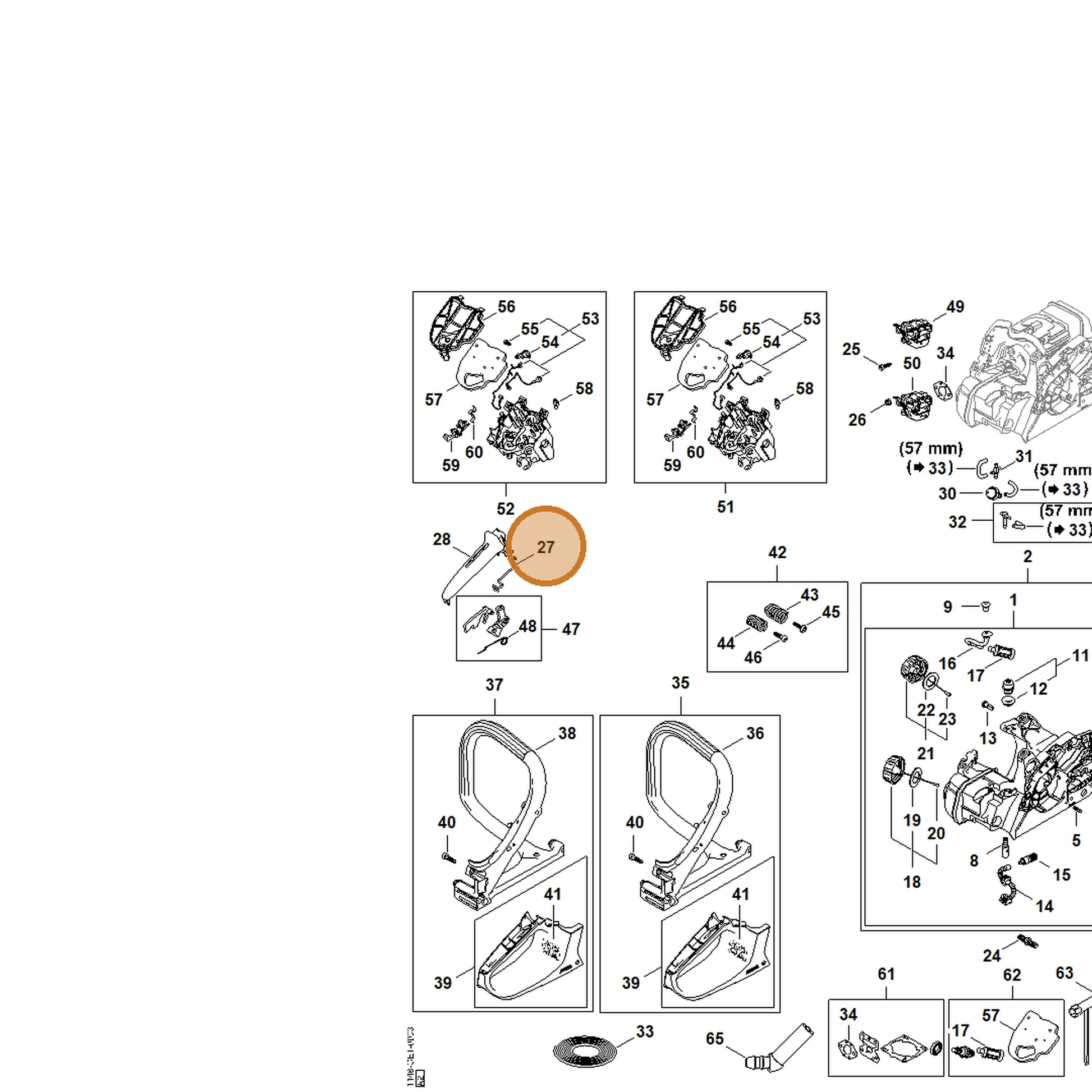 STIHL part 1148-182-1500 — IPL diagram snippet (6x zoom, amber highlight)