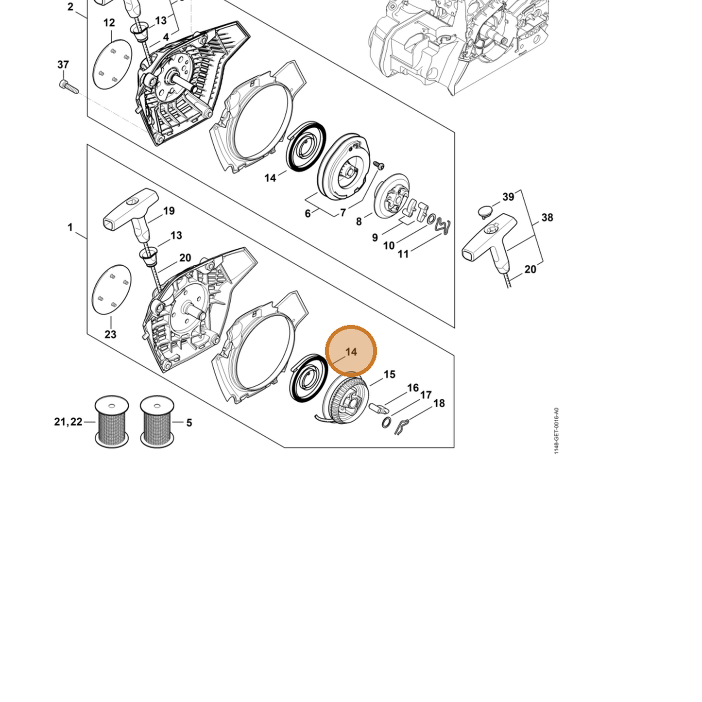 STIHL part 1148-190-0600 — IPL diagram snippet (6x zoom, amber highlight)