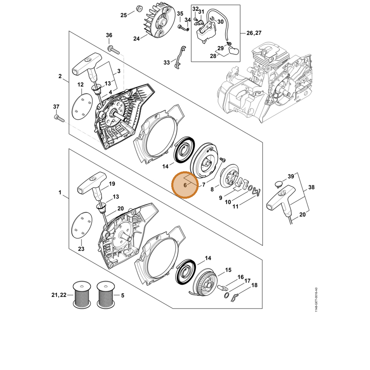 STIHL part 1148-190-1000 — IPL diagram snippet (6x zoom, amber highlight)
