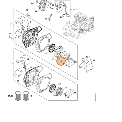 STIHL part 1148-195-2001 — IPL diagram snippet (6x zoom, amber highlight)