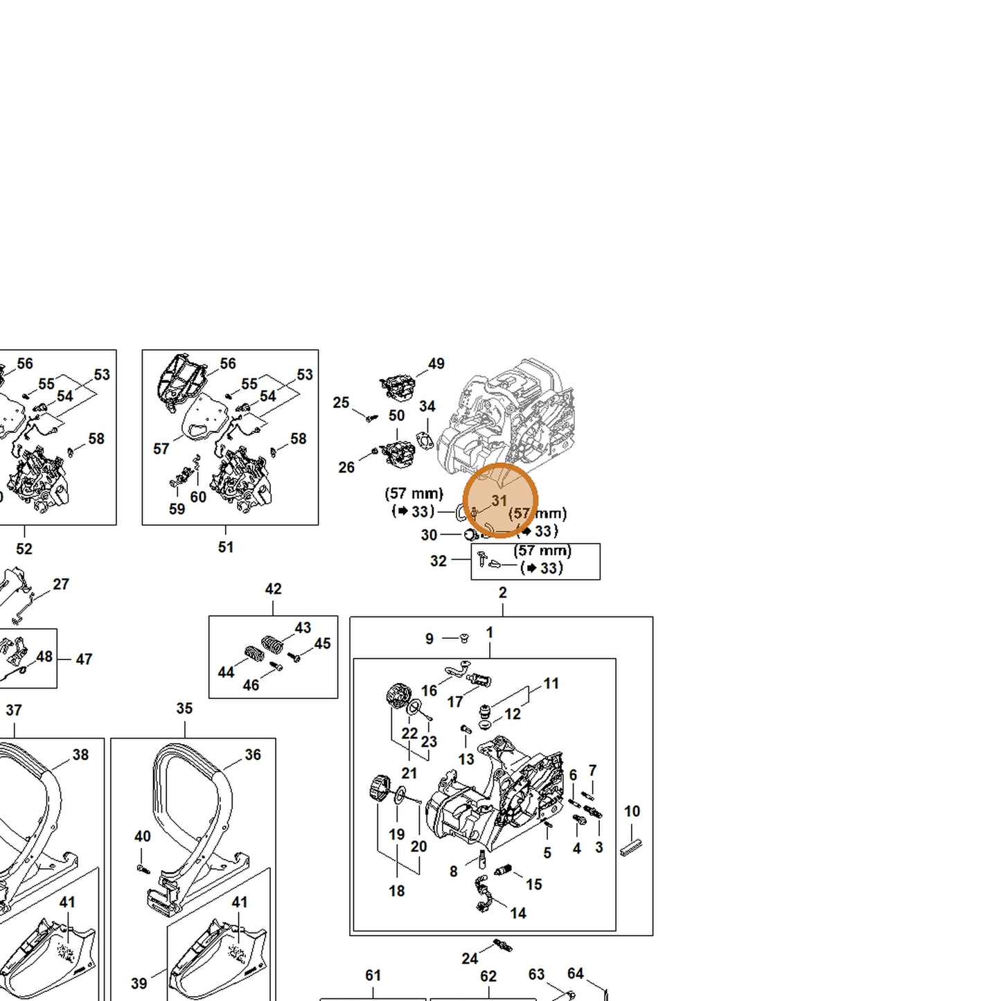 STIHL part 1148-350-2800 — IPL diagram snippet (6x zoom, amber highlight)
