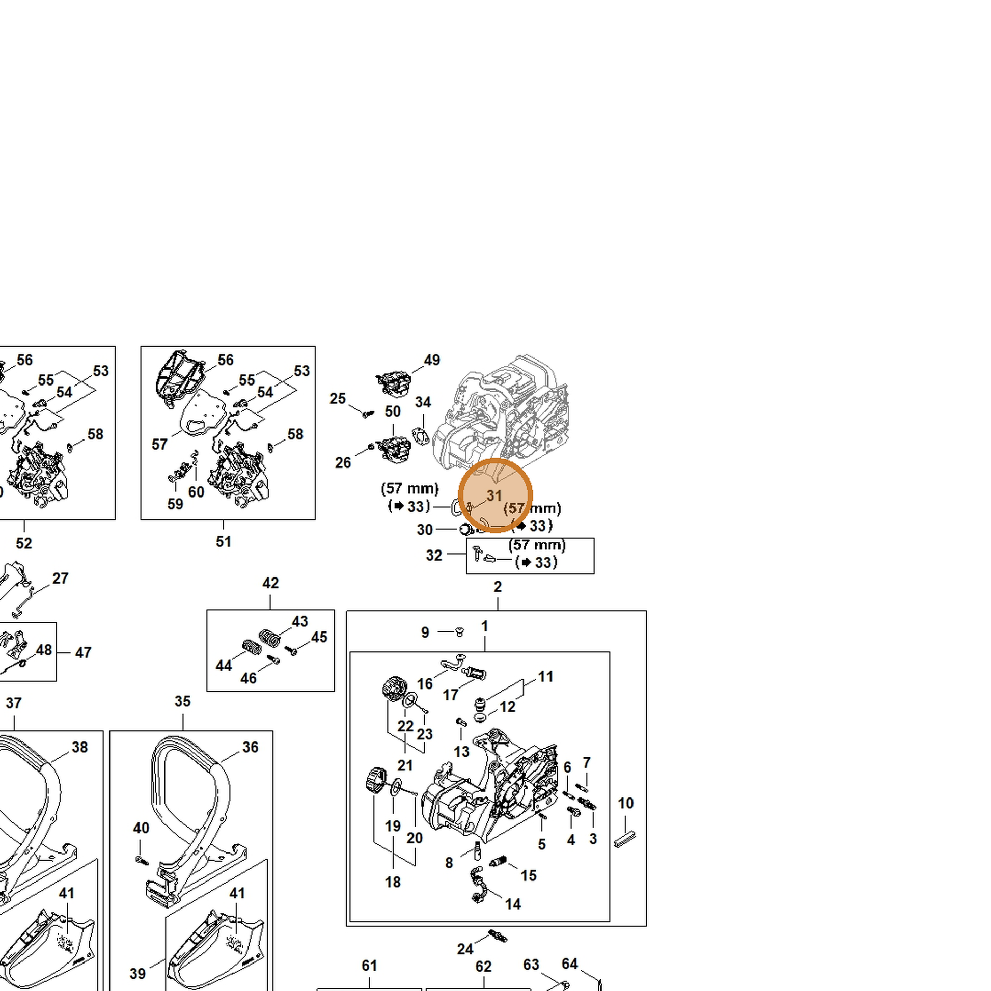 STIHL part 1148-350-2800 — IPL diagram snippet (6x zoom, amber highlight)