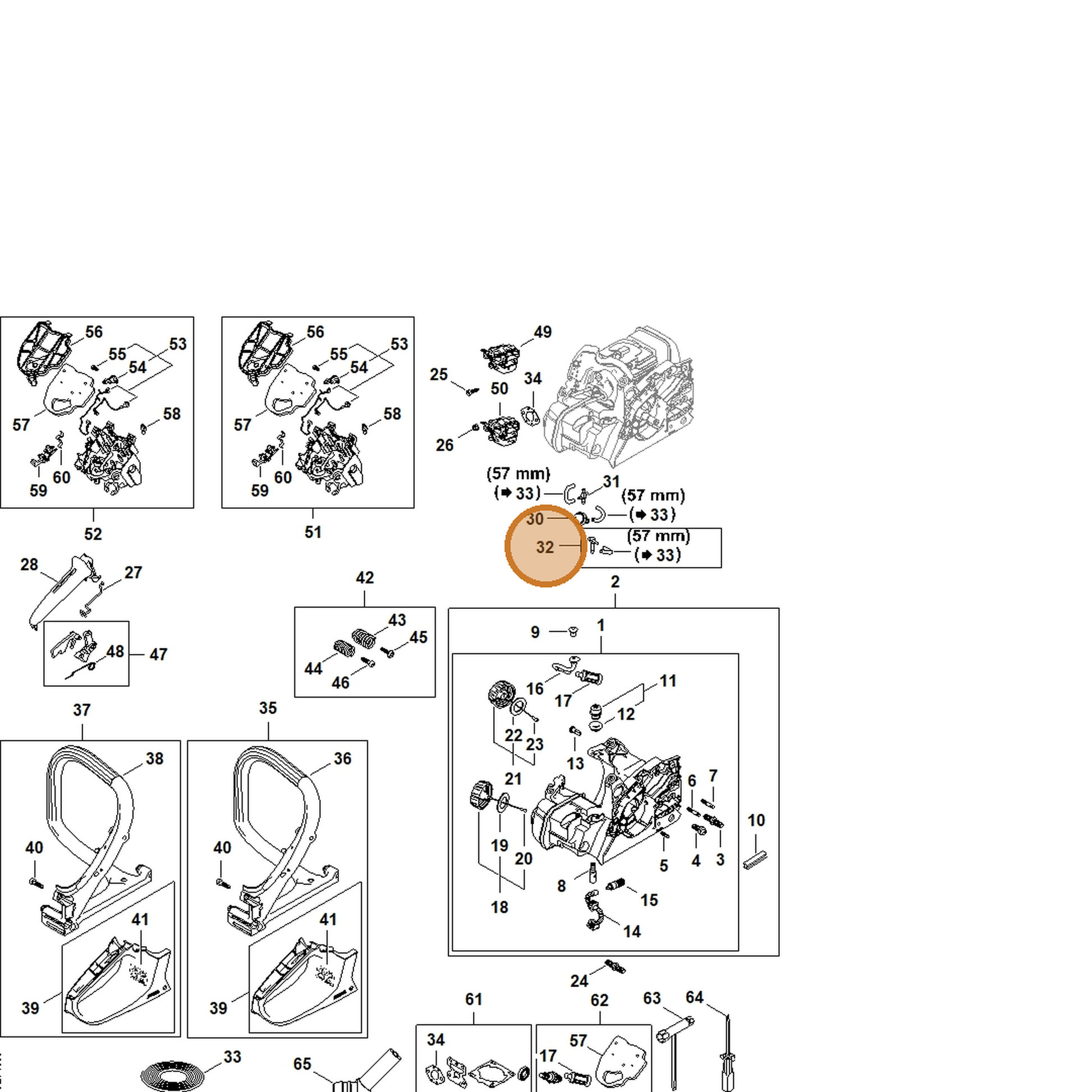 STIHL part 1148-350-2801 — IPL diagram snippet (6x zoom, amber highlight)