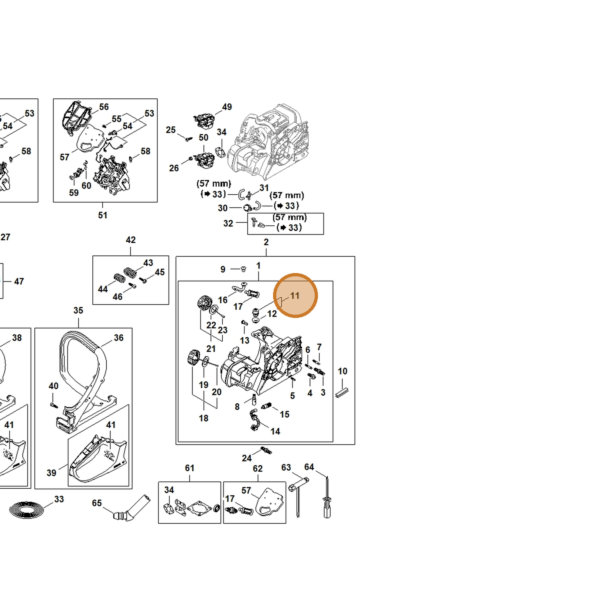 STIHL part 1148-350-5801 — IPL diagram snippet (6x zoom, amber highlight)