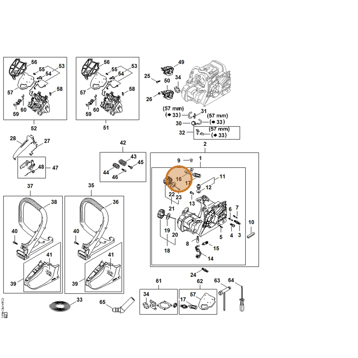STIHL part 1148-358-7700 — IPL diagram snippet (6x zoom, amber highlight)