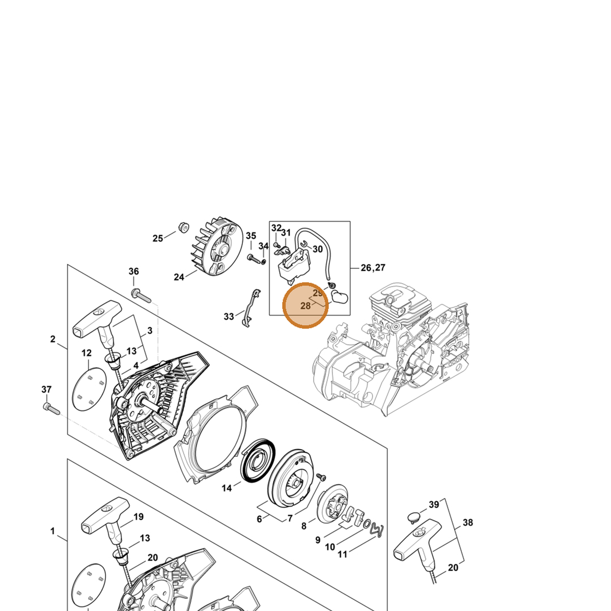 STIHL part 1148-400-7100 — IPL diagram snippet (6x zoom, amber highlight)