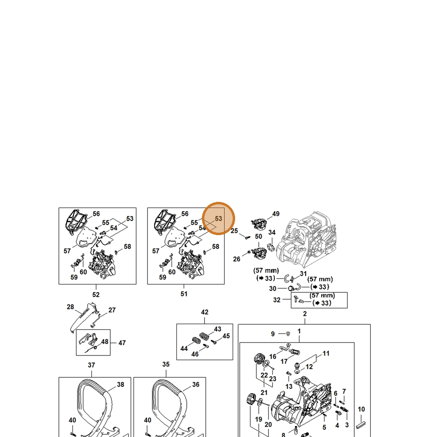 STIHL part 1148-440-3000 — IPL diagram snippet (6x zoom, amber highlight)