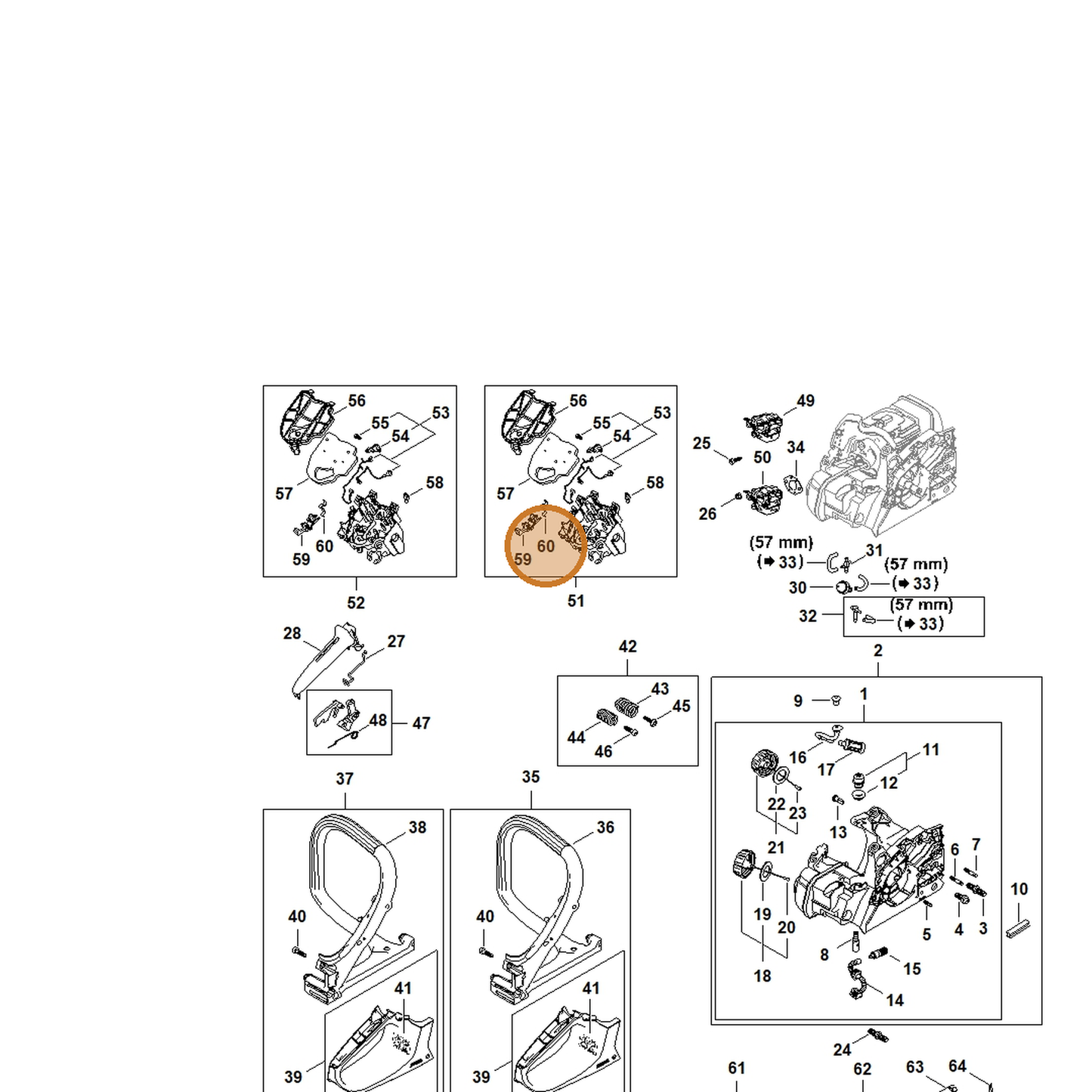 STIHL part 1148-442-1600 — IPL diagram snippet (6x zoom, amber highlight)