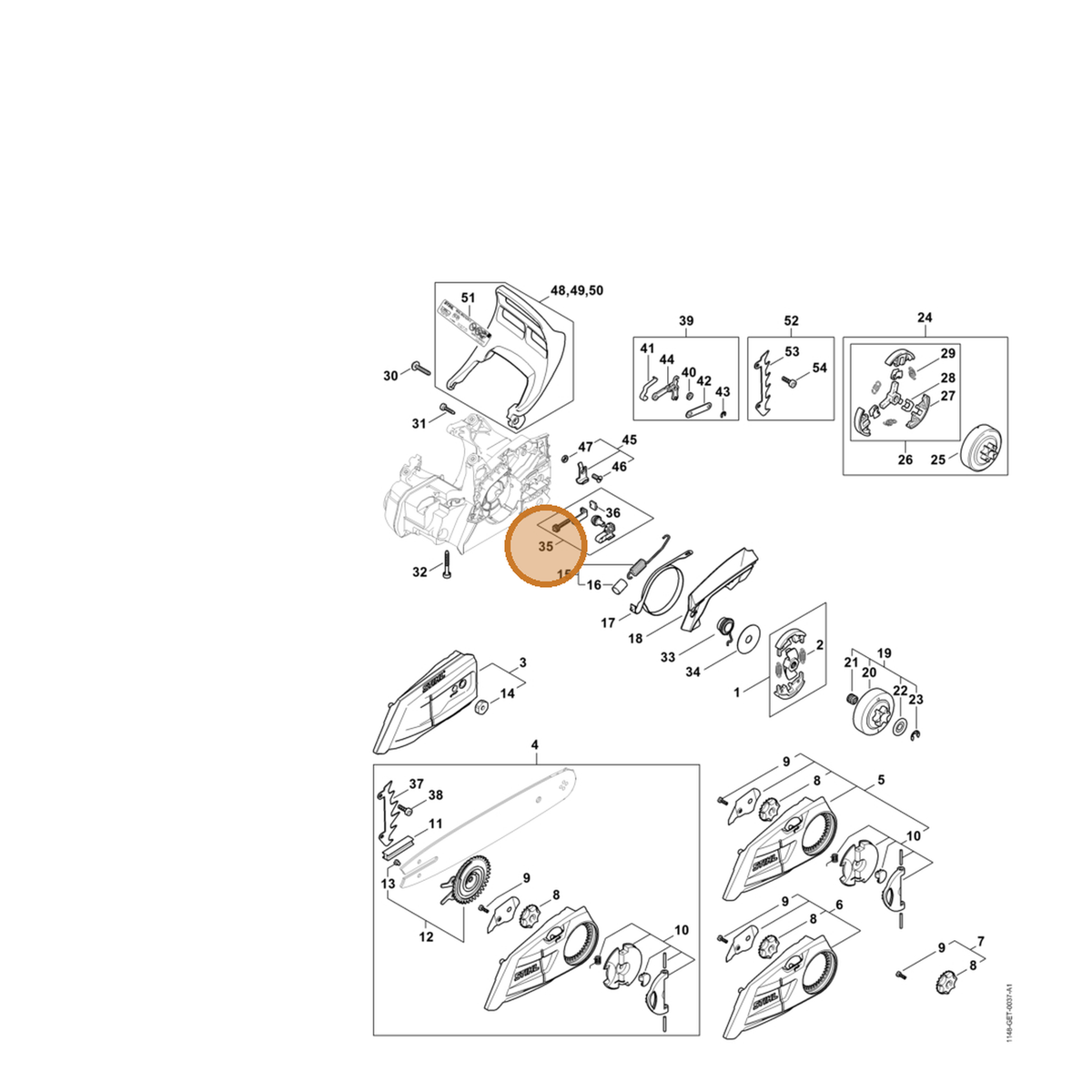 STIHL part 1148-660-0701 — IPL diagram snippet (6x zoom, amber highlight)